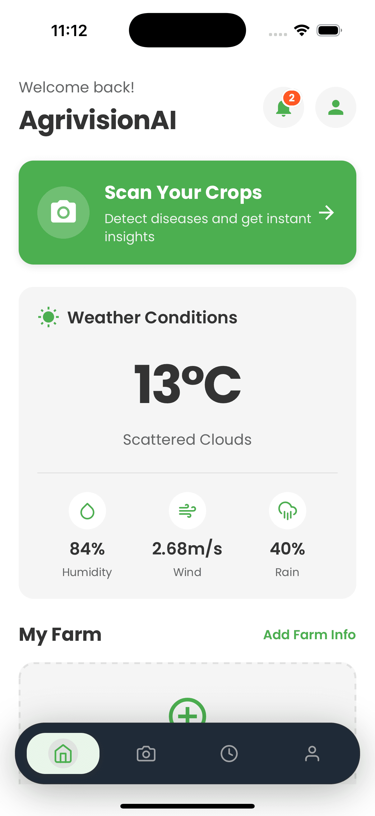 AgrivisionAI Home Screen